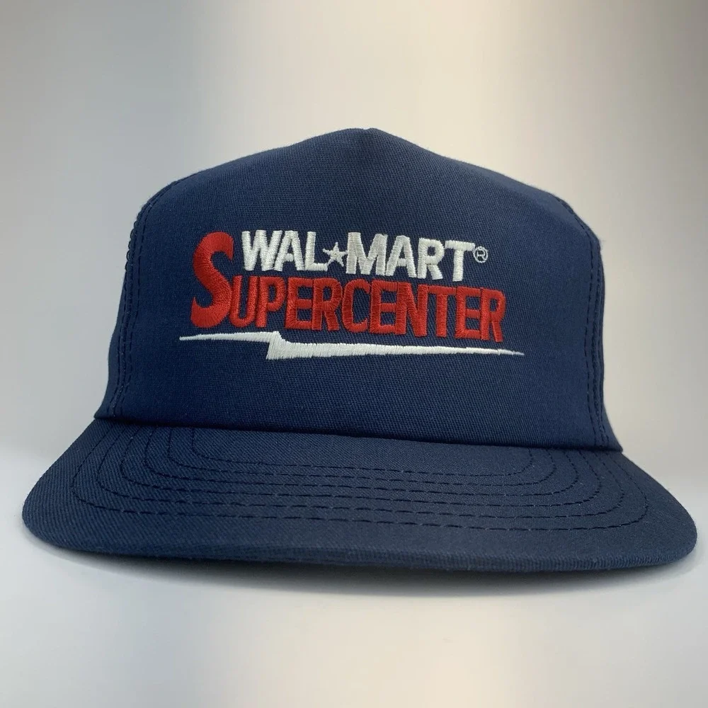 Vintage Walmart Supercenter Trucker Hat Blue Snapback Paramount Cap Made in USA